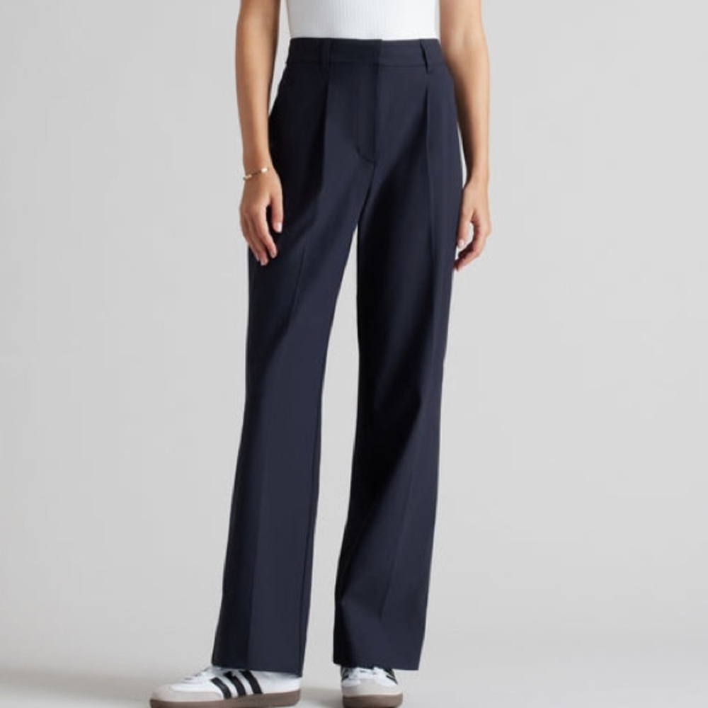 Rhone Commuter Pleated Trousers Navy Blue High Waisted Wrinkle Resistant Pants